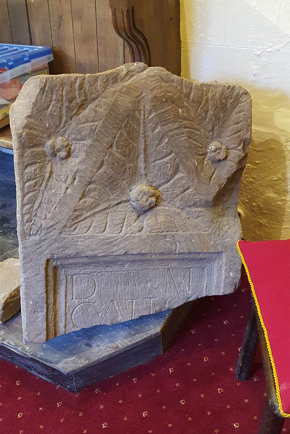 Roman tomb found to the south east of Kirkby Thore Roman fort on display in the church